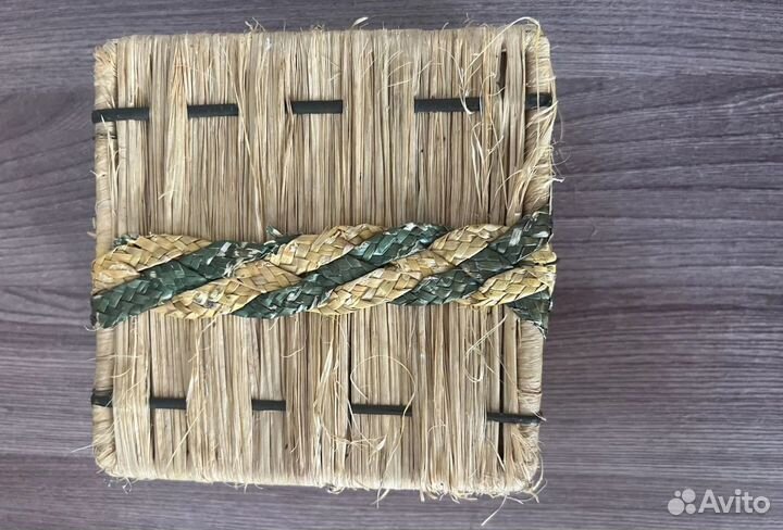 Шкатулка плетенная из соломы отделка бархат