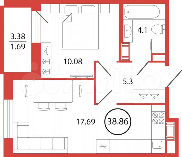 1-к. квартира, 38,9 м², 12/12 эт.