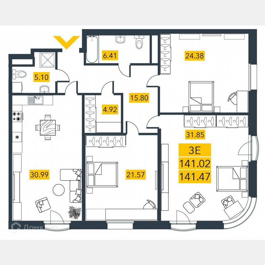 3-к. квартира, 141,7 м², 5/7 эт.