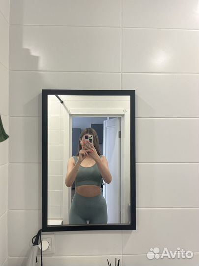 Костюм лапша топ и велосипедки оливковые