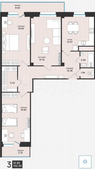 3-к. квартира, 102,3 м², 10/16 эт.