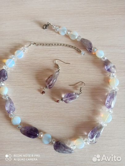 Колье, серьги - аметист и лунный камень