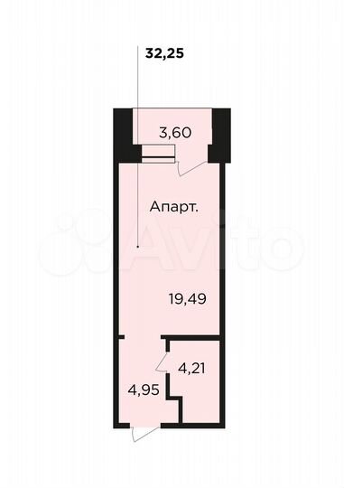 Апартаменты-студия, 32,3 м², 2/6 эт.