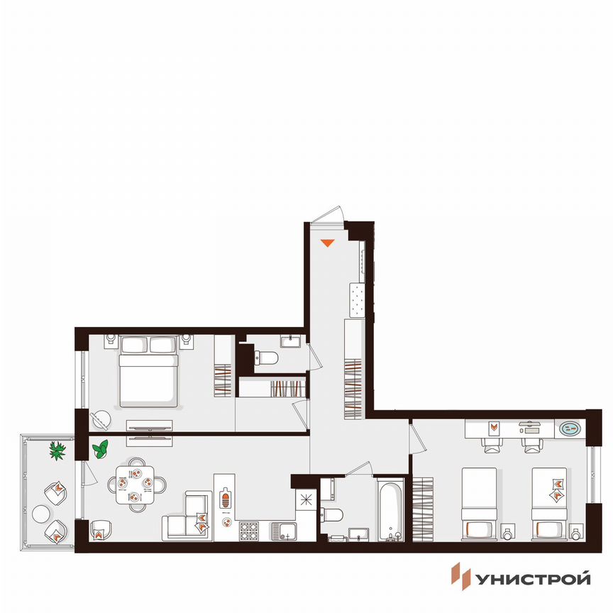 2-к. квартира, 70,8 м², 2/5 эт.