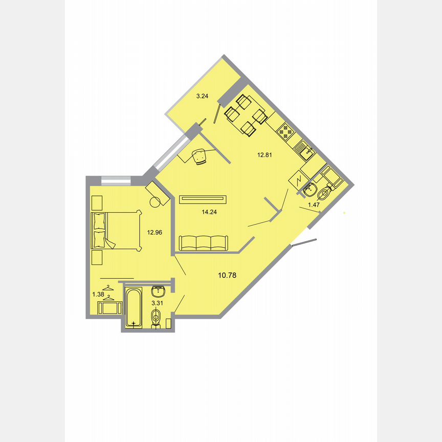 2-к. квартира, 57,4 м², 8/15 эт.