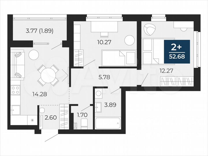 2-к. квартира, 52,7 м², 2/17 эт.