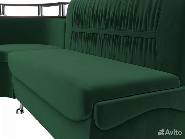 Диван кухонный угловой Сидней левый угол, велюр, зеленый