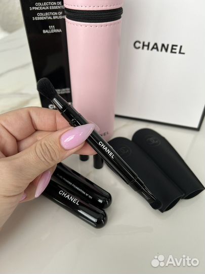 Chanel набор кистей для макияжа в кожаном чехле
