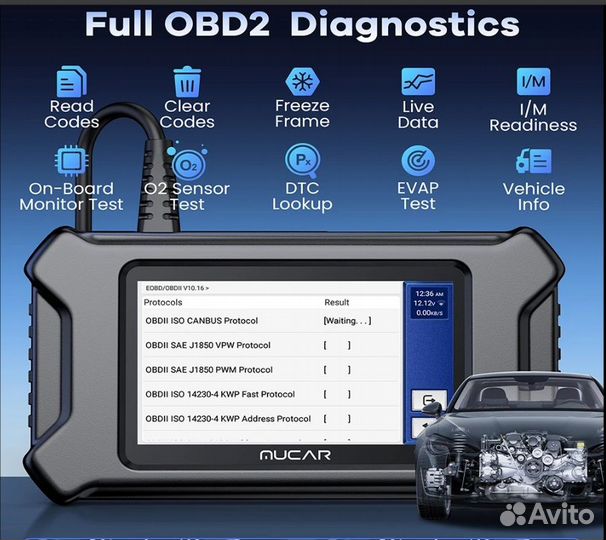 Автосканер Mucar CS4 OBD2. 4 системы / 5 сбросов