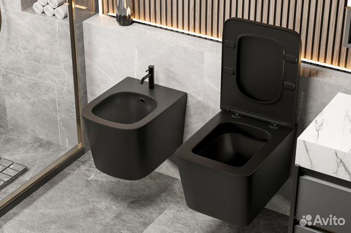 Биде Rechteck подвесное черное матовое