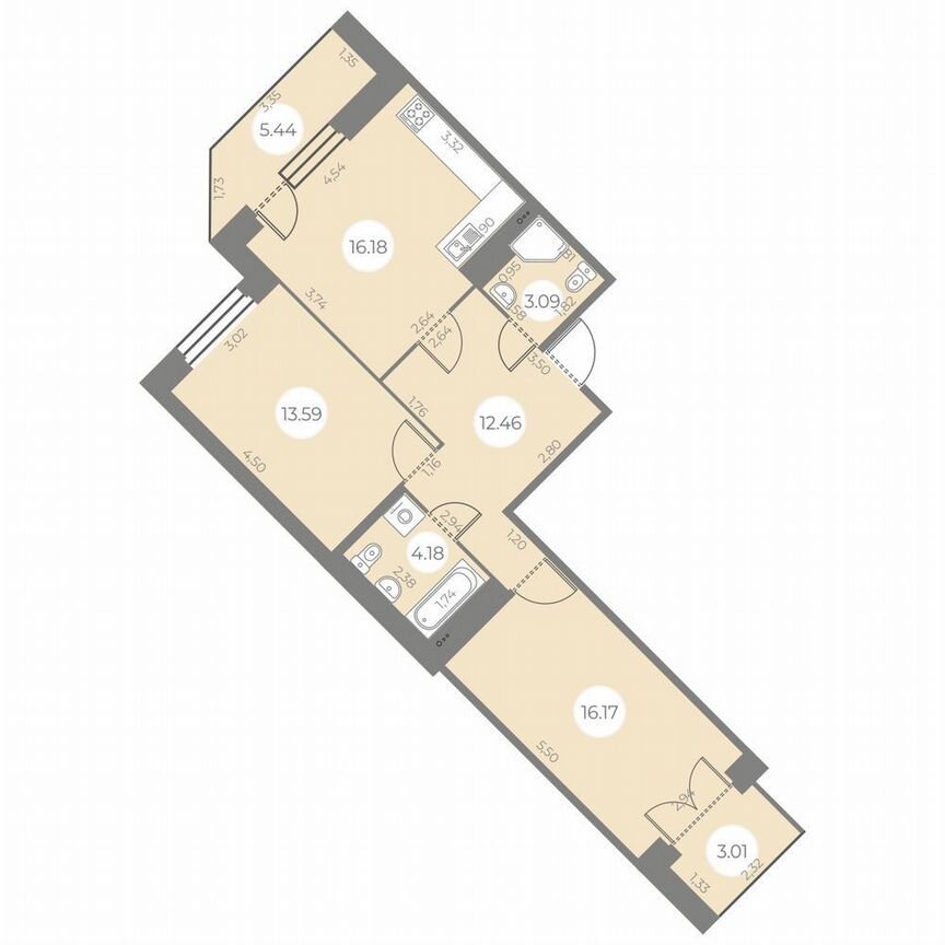 2-к. квартира, 69 м², 15/20 эт.