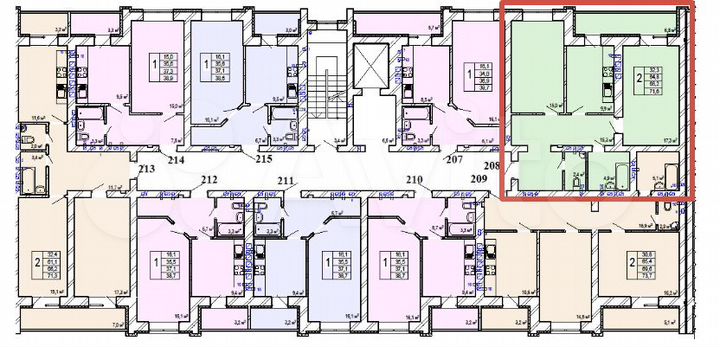 2-к. квартира, 71,6 м², 8/10 эт.