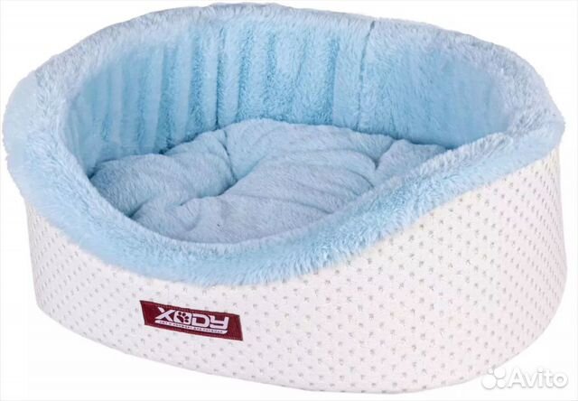Лежак для животных Премиум (пунто) белый/голубой