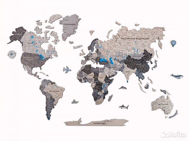 Деревянная карта мира из дерева настенная, Королев