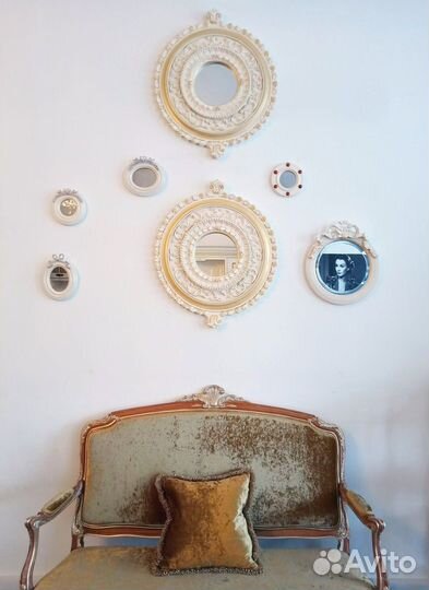 Зеркало ручной работы круглое натур дерево