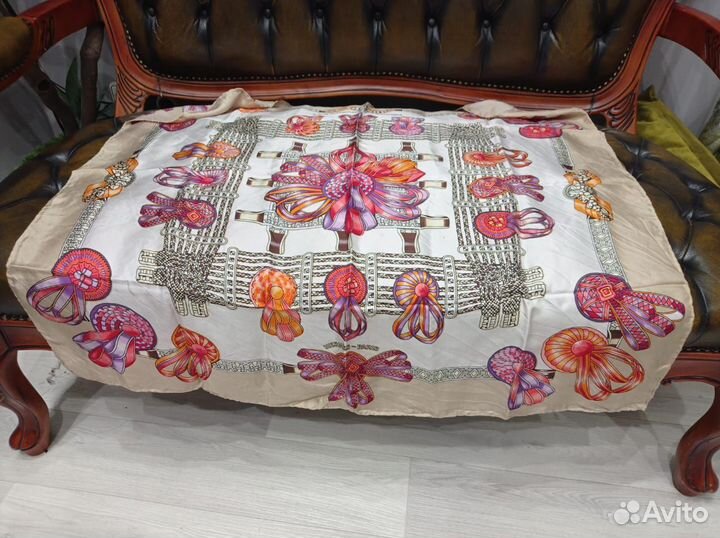Шелковый платок hermes 95cm креп шелк