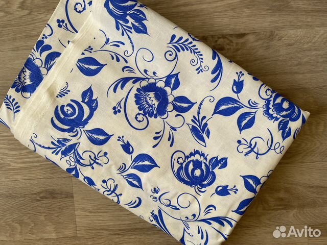 Отрез ткани лен гжель