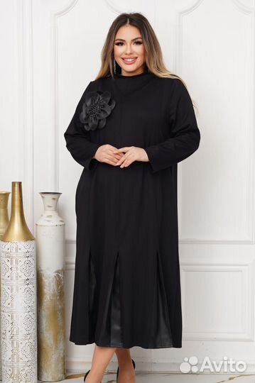 Нарядное платье с цветком plus size 52/56/60/64