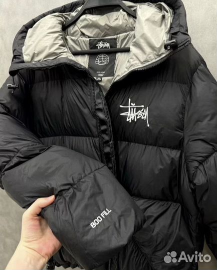 Куртка пуховик Stussy черно-серая XL-2XL