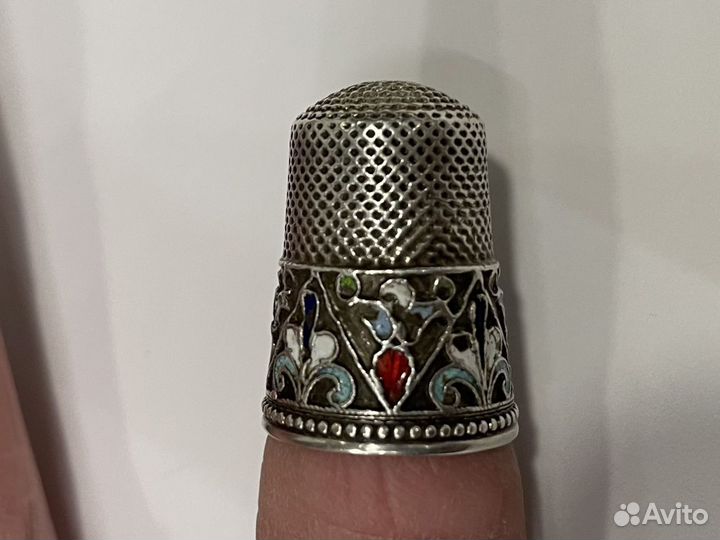 Старинный серебряный наперсток, эмаль, 84 проба