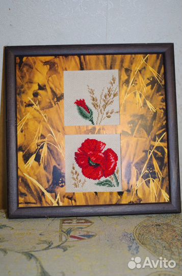 Панно Маки вышива крестиком ручная работа ретро