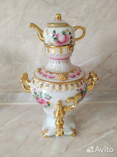 Самовар розовая гжель