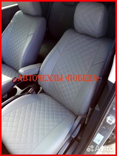 Чехлы Kia Soul 1 из экокожи серые Ромб