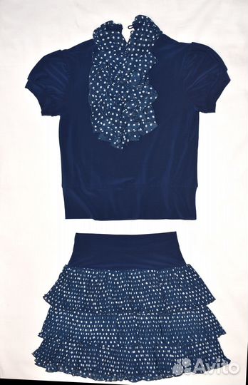 Костюм юбка-блузка для девочки, темно-синий, р.134
