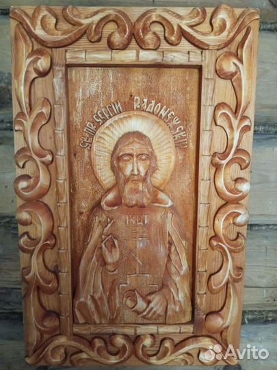 Икона св пр сергия радонежского. ручная из дерева