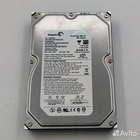 Жесткий диск ST3250820AS, Samsung, 250 Гб, SATA, 3