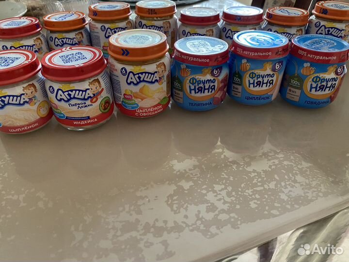 Детские пюрешки мясные, агуша, фрутоняня