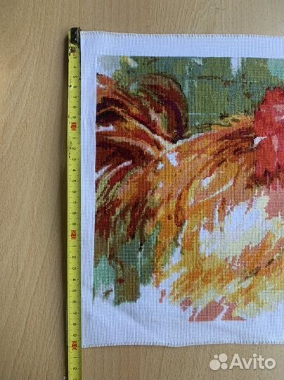 Картина. Вышивка коестом. Петух акварельный