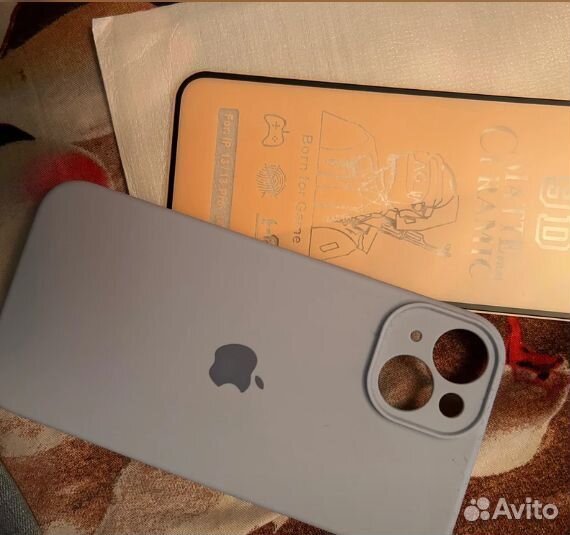 Чехол на iPhone 14 с защитой камеры+защитное стекл