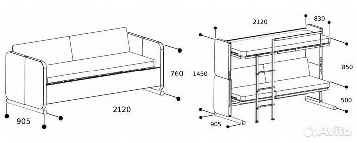 Двухъярусная кровать-диван трансформер бу