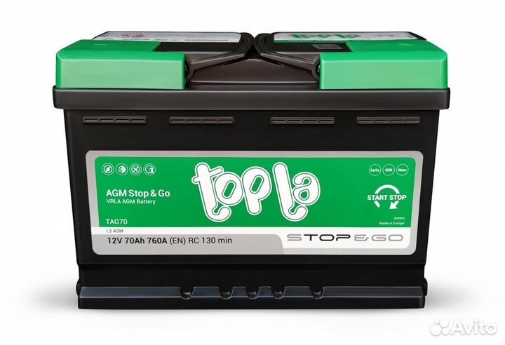 Аккумулятор 70Ач AGM Topla EK700A start-stop 760A