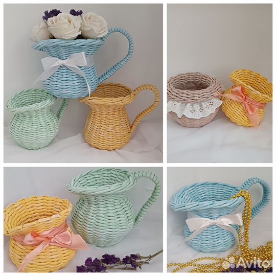 Корзина плетеная из бумажной лозы