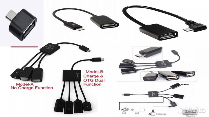 Микро хаб-otg с 1-3 usb и доп. питанием