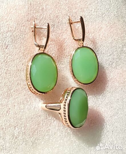 Серьги кольцо золото хризопраз