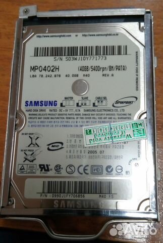 Жесткий диск для ноутбука IDE Samsung 40Gb