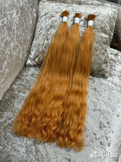 Натуральные волосы рыжие 60 см волна