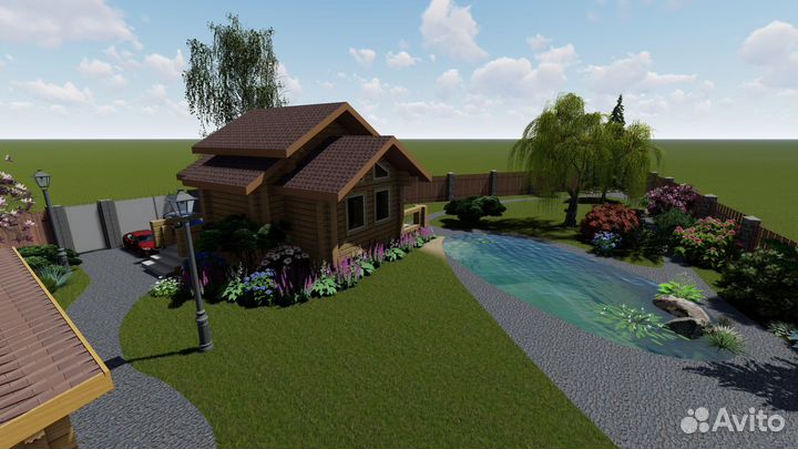 Ландшафтный дизайн,эскиз,3D визуализация,2d проект