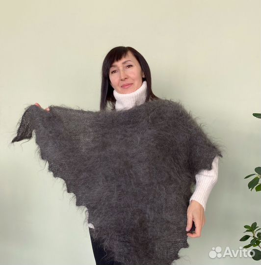 Пуховая косынка шаль Серый пуховый платок