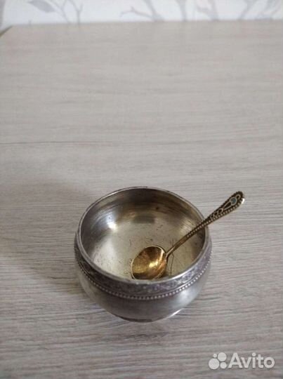 Серебряная солонка с ложечкой винтаж