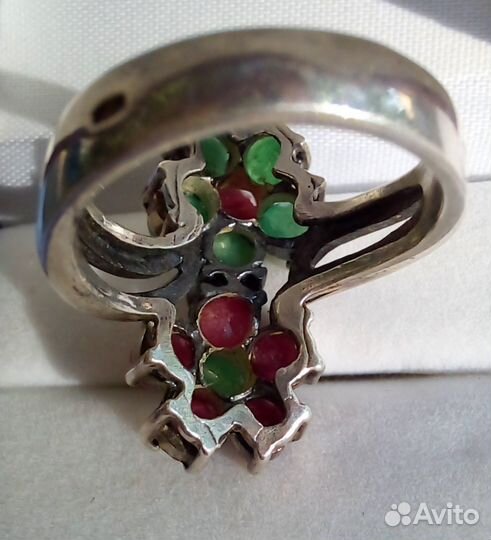 Винтажное кольцо с рубинами и изумрудами 925