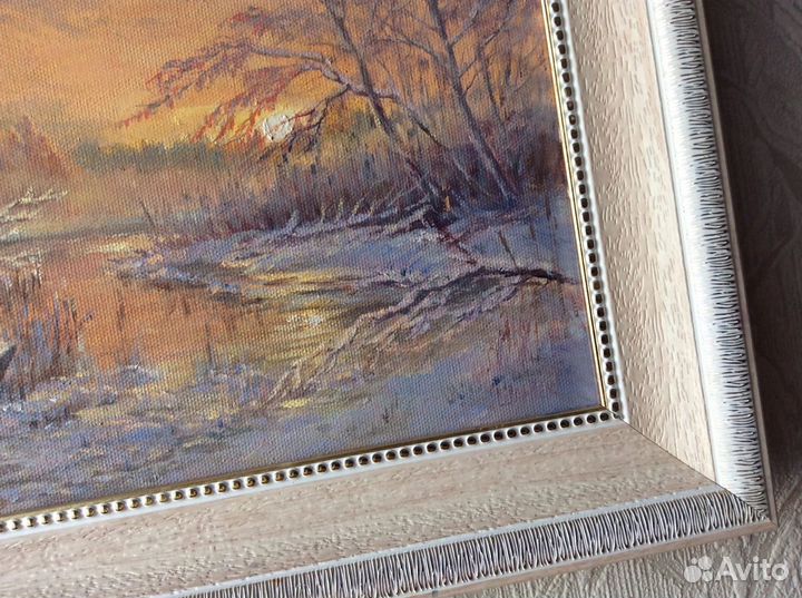 Картина маслом Морозное утро, зимний пейзаж