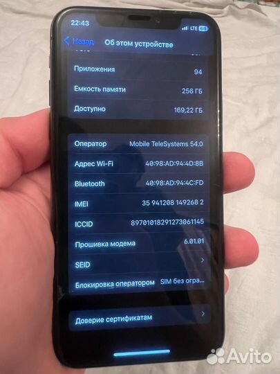 iPhone X, 256 ГБ
