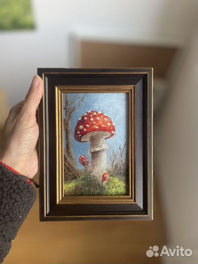 Картина маслом пейзаж мухомор лес
