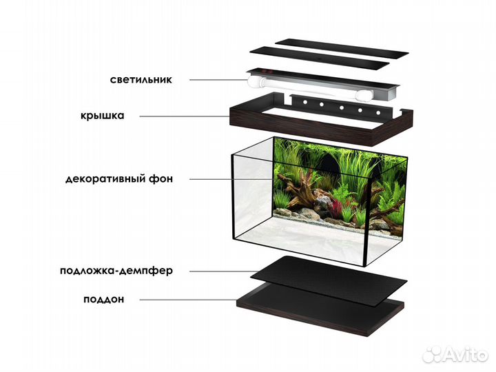 Аквариум панорамный 140л с LED-освещением