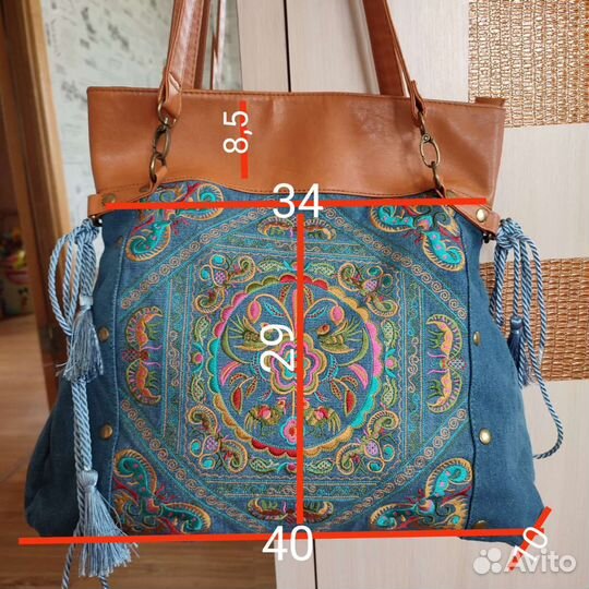 Новая джинсовая сумка вышивка