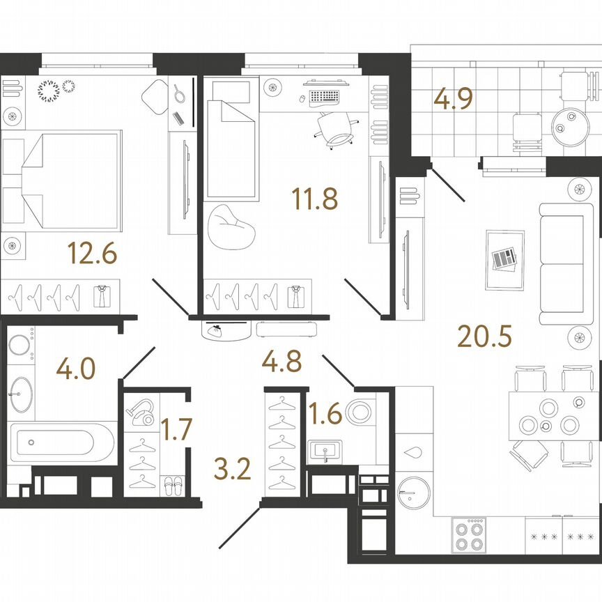 2-к. квартира, 60,2 м², 12/12 эт.